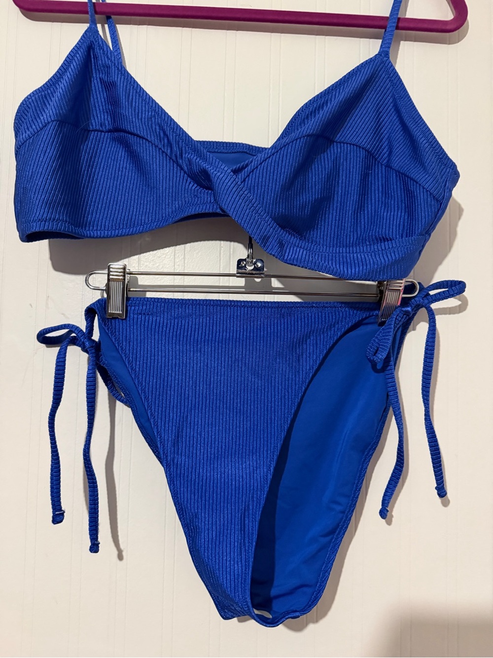Aerie Ribbed Electric Blue Tie-Side Bikini Set XXL NWT